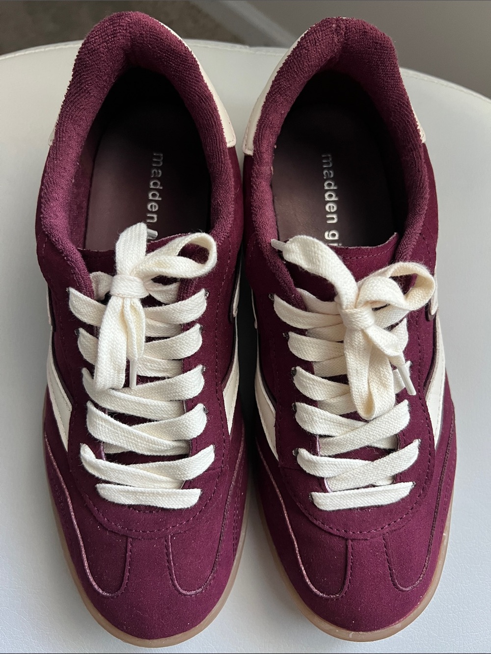 Madden Girl Women’s 8M Maroon Platform Lace-Up Sneakers with Cream Accents